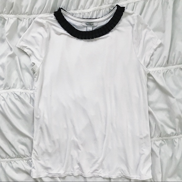 White House Black Market Tops - White Shirt Top with Black Ribbon neckline. Size L